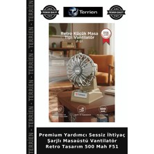 Terrien Premium Yardımcı Sessiz Ihtiyaç Şarjlı Masaüstü Vantilatör Retro Tasarım 500 Mah F51