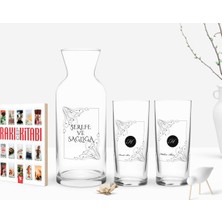 BK Gift Kişiye Özel Renkli Baskılı Baş Harf Isim Tasarımlı Tasarımlı Ikili Rakı Bardağı Karaf ve Cep Kitabı Hediye Seti-1