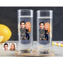 BK Gift Kişiye Özel Renkli Baskılı Sevgililer Karikatürlü Ikili Vodka Bardağı-7