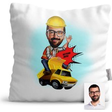 BK Gift Kişiye Özel Bay Yol Mühendisi Karikatür Saten Yastık - 1