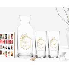 BK Gift Kişiye Özel Renkli Baskılı Baş Harf Isim Tasarımlı Tasarımlı Ikili Rakı Bardağı Karaf ve Cep Kitabı Hediye Seti-6