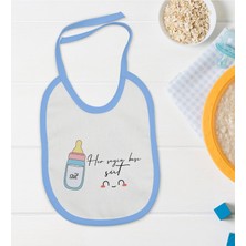 BK Gift Bk Kids Her Şeyin Başı Süt Tasarımlı Mavi Bebek Mama Önlüğü