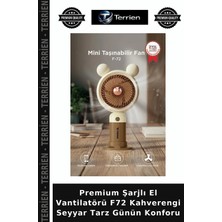 Terrien Premium Şarjlı El Vantilatörü F72 Kahverengi Seyyar Tarz Günün Konforu