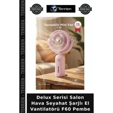 Terrien Delux Serisi Salon Hava Seyahat Şarjlı El Vantilatörü F60 Pembe