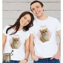 Bk Gift Kişiye Özel Evcil Hayvan Tasarımlı Beyaz Tişört-2, Sevgiliye Hediye, Arkadaşa Hediye, Trend T-Shirt