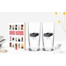 BK Gift Kişiye Özel Renkli Baskılı Retro Otomobil Tasarımlı Ikili Rakı Bardağı ve Rakı Cep Kitabı Hediye Seti-1