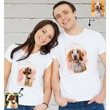 Bk Gift Kişiye Özel Iki Evcil Hayvan Tasarımlı Beyaz Tişört-5, Sevgiliye Hediye, Arkadaşa Hediye, Trend T-Shirt