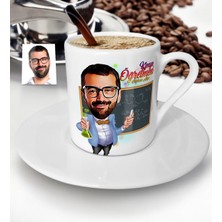 BK Gift Kişiye Özel Bay Kimya Öğretmeni Karikatürlü Türk Kahvesi Fincanı - 1