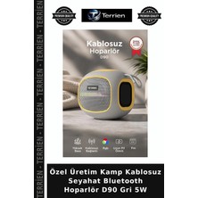 Terrien Özel Üretim Kamp Kablosuz Seyahat Bluetooth Hoparlör D90 Gri 5W