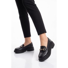 Ayk's Toka Detaylı Kalın Tabanlı Şık Rahat Siyah Kadın Casual Ayakkabı Loafer 1805