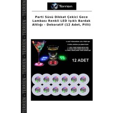 Terrien Parti Süsü Dikkat Çekici Gece Lambası Renkli LED Işıklı Bardak Altlığı - Dekoratif (12 Adet, Pilli)
