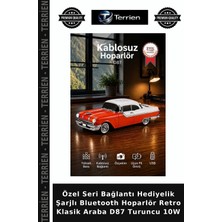 Terrien Özel Seri Bağlantı Hediyelik Şarjlı Bluetooth Hoparlör Retro Klasik Araba D87 Turuncu 10W