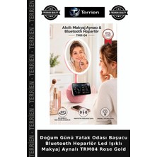 Terrien Doğum Günü Yatak Odası Başucu Bluetooth Hoparlör LED Işıklı Makyaj Aynalı TRM04 Rose Gold