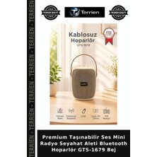 Terrien Premium Taşınabilir Ses Mini Radyo Seyahat Aleti Bluetooth Hoparlör GTS-1679 Bej