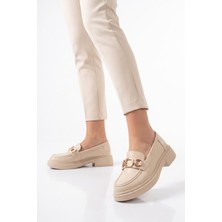 Ayk's Toka Detaylı Kalın Tabanlı Şık Rahat Bej Kadın Casual Ayakkabı Loafer 1837