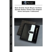 Terrien Özel Üretim Siyah Beyaz Tarihsiz Ajanda Defter Kalem Seti Doğum Günü Görüşme Yıldönümü