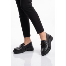 Ayk's Toka Detaylı Kalın Tabanlı Şık Rahat Siyah Kadın Casual Ayakkabı Loafer 1837