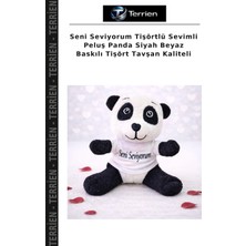 Terrien Seni Seviyorum Tişörtlü Sevimli Peluş Panda Siyah Beyaz Baskılı Tişört Tavşan Kaliteli