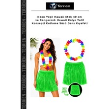 Terrien Neon Yeşil Hawaii Etek 40 cm ve Rengarenk Hawaii Kolye Tatil Konsepti Kutlama Süsü Dans Kıyafeti