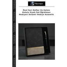 Terrien Özel Seri Defter ve Kalem Kutulu Siyah Set Öğretmen Hediyesi Anlamlı Hediye Kalemlik