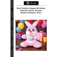Terrien Özel Üretim Happy Birthday Tişörtlü Peluş Tavşan Neşeli Kutlama Ürün