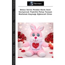 Terrien Delux Serisi Pembe Renk Seni Seviyorum Tişörtlü Peluş Tavşan Mutluluk Kaynağı Eğlenceli Ürün