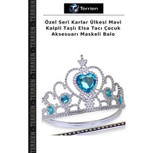 Terrien Özel Seri Karlar Ülkesi Mavi Kalpli Taşlı Elsa Tacı Çocuk Aksesuarı Maskeli Balo