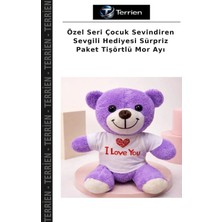 Terrien Özel Seri Çocuk Sevindiren Sevgili Hediyesi Sürpriz Paket Tişörtlü Mor Ayı