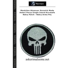 Terrien Maskülen Aksesuar Karanlık Moda Askeri Parça Single Sword Kurukafa Nakış Patch - Nakış Arma Peç