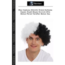 Terrien Maç Coşkusu Etkinlik Ürünü Kutlama Eşyası Siyah Beyaz Kıvırcık Afro Bonus Peruk Taraftar Bonus Saç