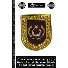 Terrien Özel Üretim Erkek Hediye Şık Detay Günlük Kullanım Single Sword Metal Cüzdan Rozeti