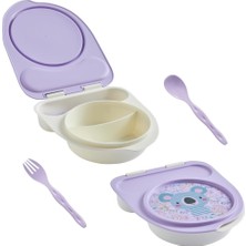 Flybee Gezgin Çocuk Taşınabilir Beslenme Kabı, Bebek Mama Kabı, Çatal & Kaşık Seti - Tilki (Lila Koa