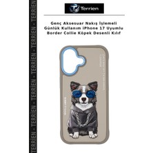Terrien Genç Aksesuar Nakış Işlemeli Günlük Kullanım iPhone 17 Uyumlu Border Collie Köpek Desenli Kılıf