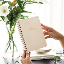 Paperora A5 Spiralli Sert Kapak Keten Çizgili Tarihsiz Not Defteri Krem