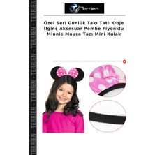 Terrien Özel Seri Günlük Takı Tatlı Obje Ilginç Aksesuar Pembe Fiyonklu Minnie Mouse Tacı Mini Kulak
