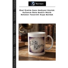 Terrien Özel Üretim Şans Hediyesi Günlük Kullanım Nota Baskılı Müzik Notaları Tasarımlı Kupa Bardak