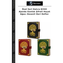 Terrien Özel Seri Hatıra Kilitli Ajanda Günlük Şifreli Hayat Ağacı Desenli Deri Defter