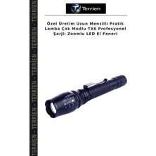 Terrien Özel Üretim Uzun Menzilli Pratik Lamba Çok Modlu Tx6 Profesyonel Şarjlı Zoomlu LED El Feneri