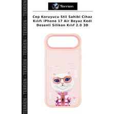 Terrien Cep Koruyucu Stil Sahibi Cihaz Kılıfı iPhone 17 Air Beyaz Kedi Desenli Silikon Kılıf 2.0 3D