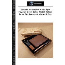 Terrien Sunum Alternatifi Baba Için Faydalı Ürün Bakır Metal Kalem Taba Cüzdan ve Anahtarlık Set