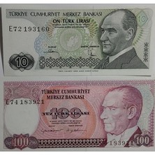 Generic E Serisi 7. Emisyon 10 ve 100 Türk Lirası Eski Kağıt Para. Hatıra Para.