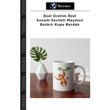 Terrien Özel Üretim Özel Sunum Sevimli Maymun Baskılı Kupa Bardak