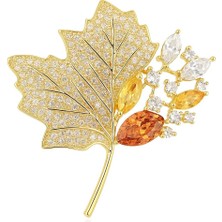 Nice For You Kristal Zirkon Akçaağaç Yaprağı Broş – Çok Renkli, Işıltılı Premium Metal, Kadın Şık Ak