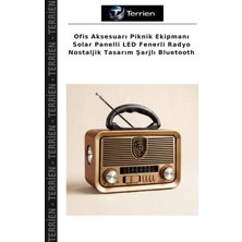 Terrien Ofis Aksesuarı Piknik Ekipmanı Solar Panelli LED Fenerli Radyo Nostaljik Tasarım Şarjlı Bluetooth