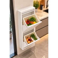 Koçak Home Beyaz 2 Bölmeli Metal Patates Soğan Dolabı, Sebzelik, Duvara Monte Çok Amaçlı Mutfak Erzak Dolabı