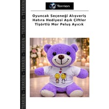 Terrien Oyuncak Seçeneği Alışveriş Hatıra Hediyesi Aşık Çiftler Tişörtlü Mor Peluş Ayıcık