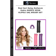 Terrien Özel Seri Kolay Kullanım Kadın Kadife Uzun Klipsli Saç Bigudi Set