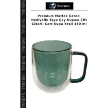 Terrien Premium Mutfak Gereci Hediyelik Eşya Çay Kupası Çift Cidarlı Cam Kupa Yeşil 450 ml