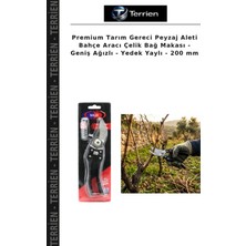 Terrien Premium Tarım Gereci Peyzaj Aleti Bahçe Aracı Çelik Bağ Makası - Geniş Ağızlı - Yedek Yaylı - 200 mm