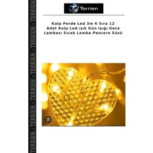 Terrien Kalp Perde LED 3m 6 Sıra 12 Adet Kalp LED Işık Gün Işığı Gece Lambası Sıcak Lamba Pencere Süsü